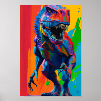 Arte de Ilustracion T-Rex con dinosaurio arcoiris