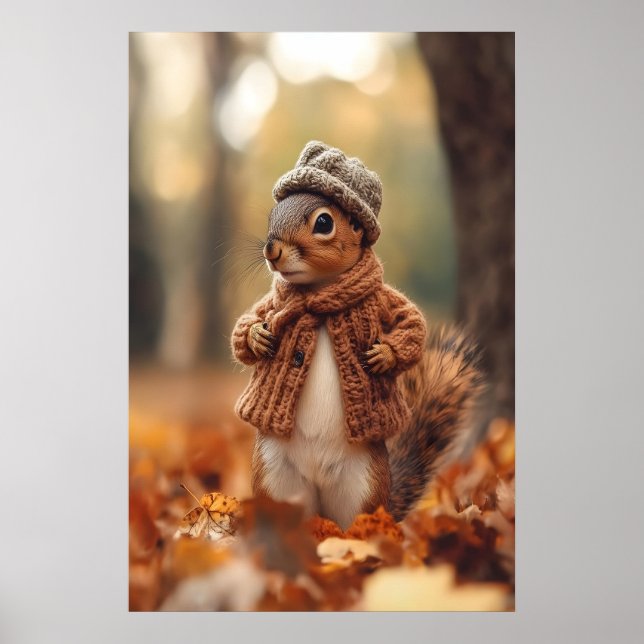 Arte de impresión de ardilla acogedora de otoño, b (Frente)
