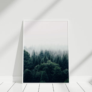 Arte de impresión de bosque de pino brumoso escand
