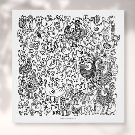 Arte de impresión de dibujo de pájaros en blanco y