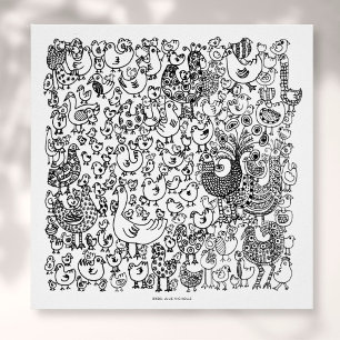Arte de impresión de dibujo de pájaros en blanco y