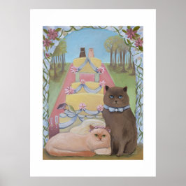 Arte de impresión de gato de novia y novio de boda