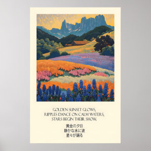 Arte de impresión de paisaje de montaña al atardec
