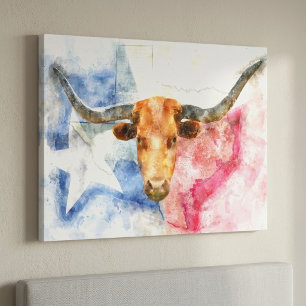 Arte de Impresión en Acuarela de Vaca y Bandera de