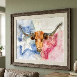 Arte de Impresión en Acuarela de Vaca y Bandera de