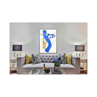 Arte de impresión en lienzo de músico de saxofón