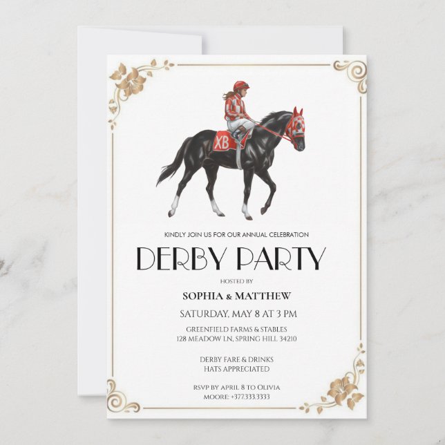 Arte de Invitación a Fiesta de Derby de Carreras d (Anverso)