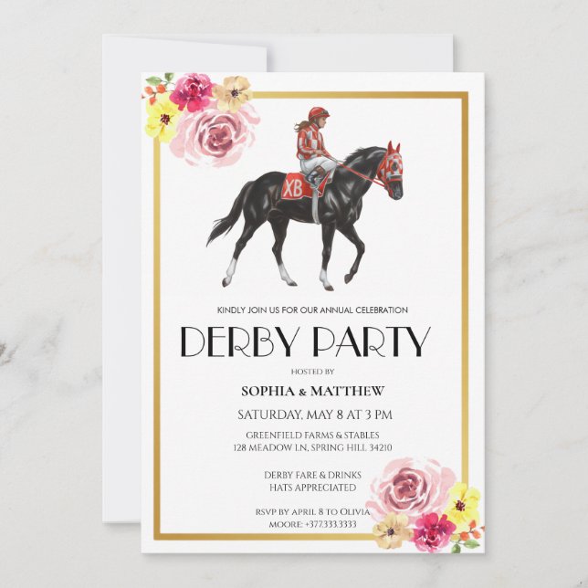 Arte de Invitación a Fiesta de Derby de Carreras d (Anverso)