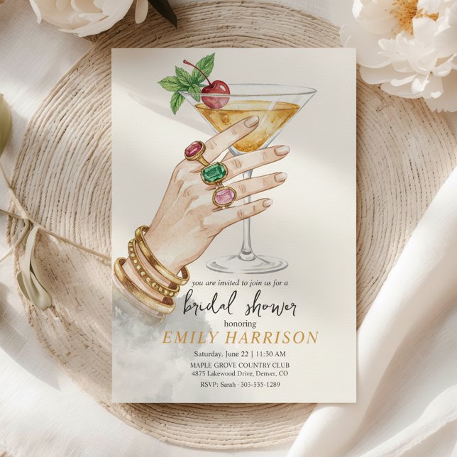 Arte de Invitación de Despedida de Soltera con Cóc (Celebrate the bride-to-be with this sophisticated watercolor bridal shower invitation)