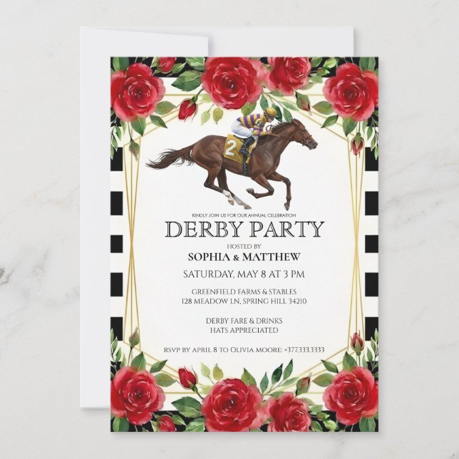 Arte de Invitación para Fiesta de Derby de Carrera (Anverso)