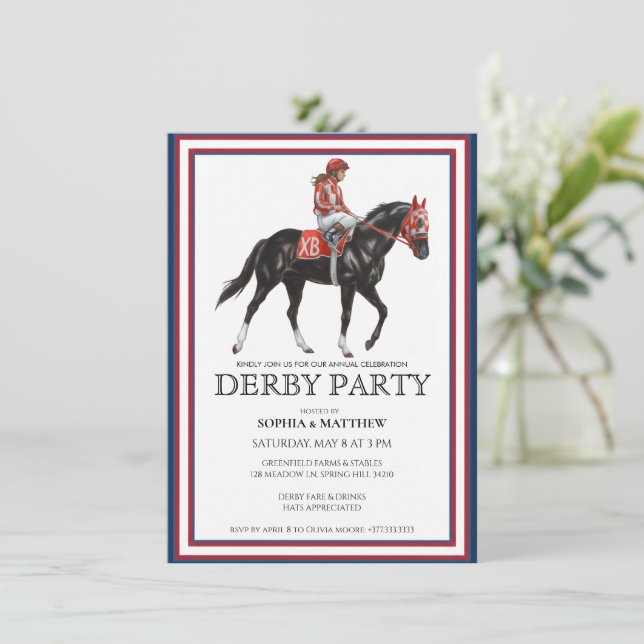 Arte de Invitación para Fiesta de Derby de Carrera (Anverso de pie)