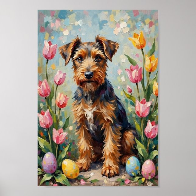 Arte de jardín de Pascua de Airedale Terrier vinta (Frente)