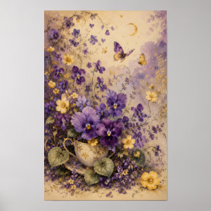 ARTE DE JARDÍN DE TÉ VIOLETA ILUMINADO POR LA LUNA