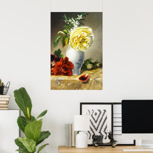 Arte de Jarrón Floral con Rosa Amarilla Antigua y