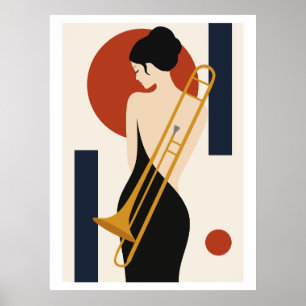 Arte de Jazz Trombón Bauhaus   Músico Minimalista 