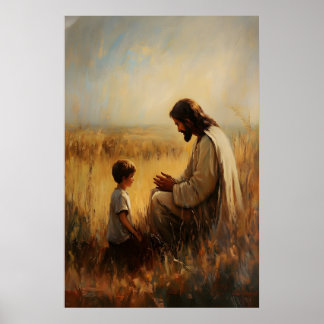 Arte de Jesús y Niño Orando Impresión Cristiana Pa