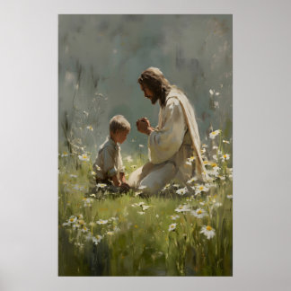 Arte de Jesús y Niño Rezando Impresión Cristiana G