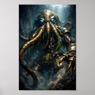 Arte de Kraken Mecha Steampunk en Aguas Profundas