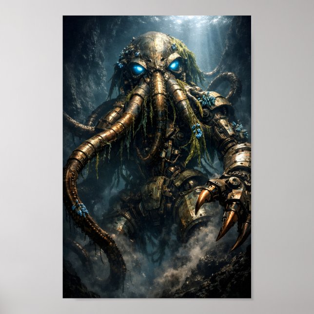Arte de Kraken Mecha Steampunk en Aguas Profundas (Frente)