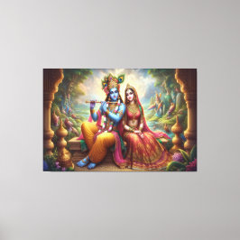 Arte de Krishna Azul: Radha & Deity Flute, Dios In
