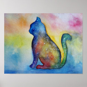 Arte de la acuarela del gato, papel de poster del