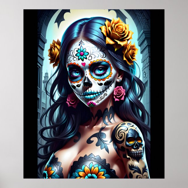 Arte de la calavera del azúcar - Belleza florecien (Frente)