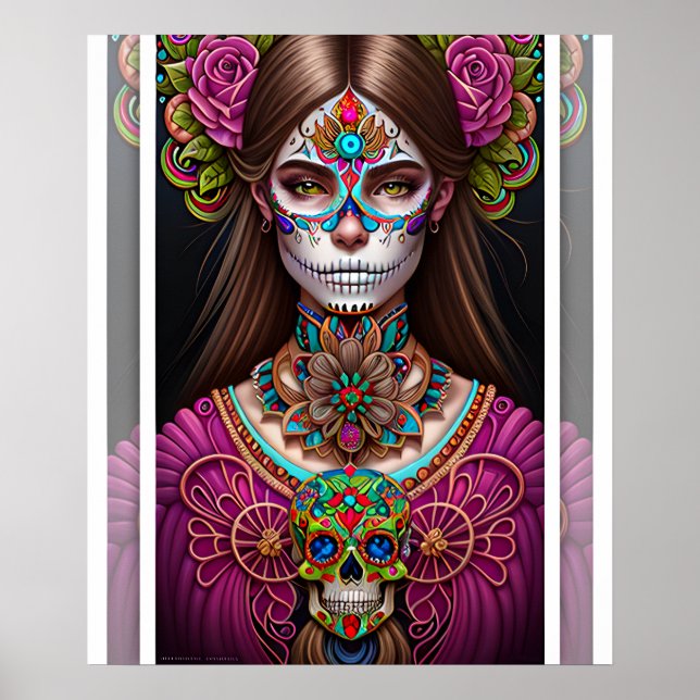 Arte de la calavera del azúcar - Mujer en maquilla (Frente)