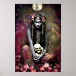 Arte de la Diosa Kali Ma Art Nouveau Cráneos Flora