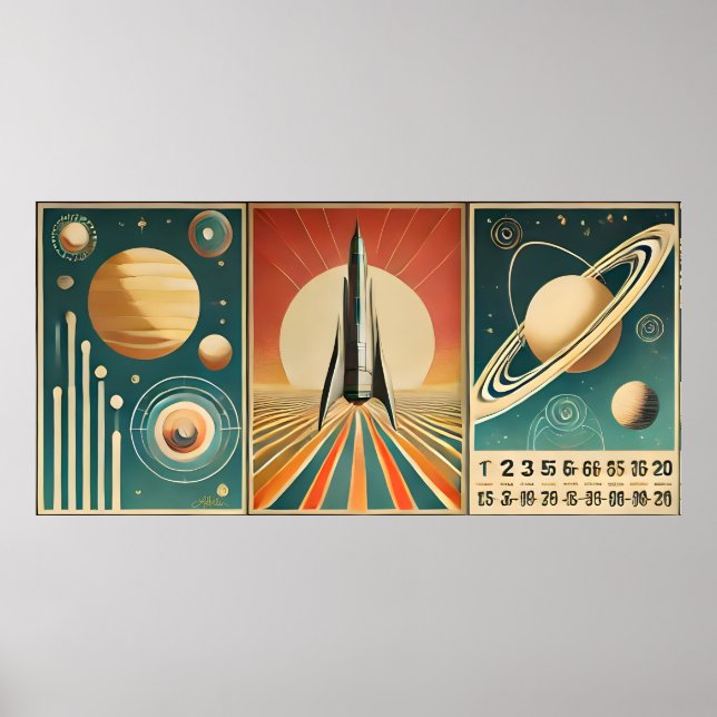 Arte de la Era Espacial Calendario de Espacio y Ti (Frente)