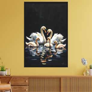Arte de la familia de cisnes en el lago negro
