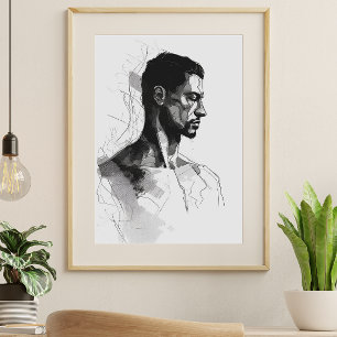 Arte de la línea blanca y negra del hombre