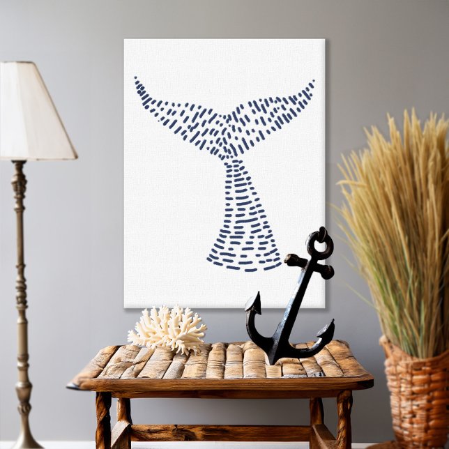 Arte de la línea de cola de ballena náutica (Nautical Whale Tail Line Art Canvas Print)