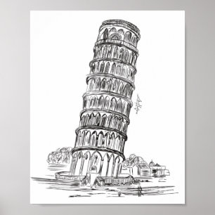 Arte de la línea de la Torre de Pisa , poster de A