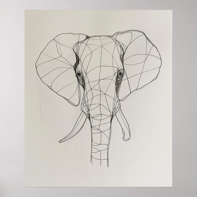 Arte de la línea minimalista Elephant Head (Frente)