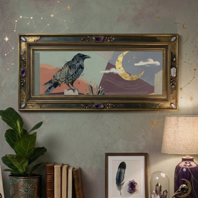 Arte de la Luna Cuervo Celestial – Naturaleza Góti (Celestial raven moon gothic art)
