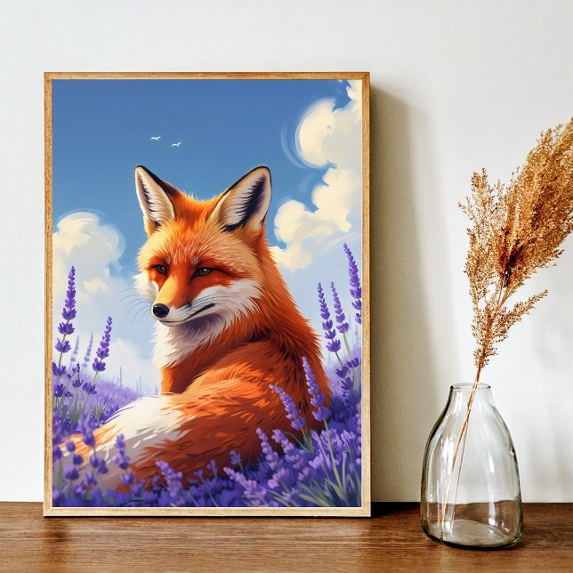 Arte de la Naturaleza Arte Whimsical Fox & Lavende (Nature Art Whimsical Fox & Lavender Art Poster)