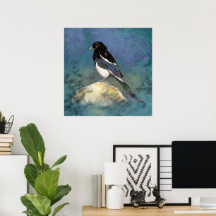 Arte de la naturaleza del pájaro Urraca acuarela