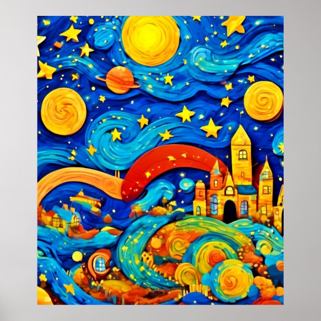 Arte de la noche estrellada de dibujos animados (Frente)
