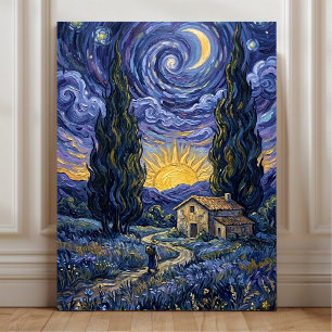 Arte de la noche estrellada del crepúsculo de cipr