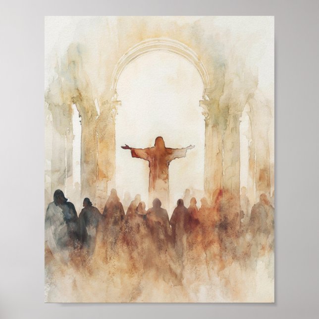 Arte de la pared de acuarela cristiana Adoración d (Frente)