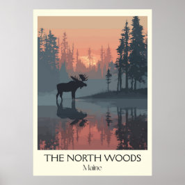 Arte de la selva de la vintage de Maine North Wood