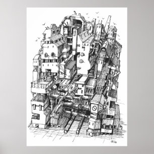 Arte de la tinta de la ciudad del ciberpunk