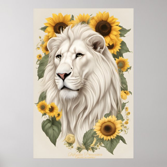 Arte de leones, girasoles y Safari de vida salvaje (Frente)