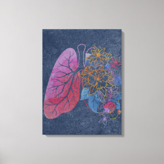 Arte de lienzo de anatomía de pulmones florales