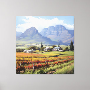 Arte de lienzo de granja de viñedo de montaña