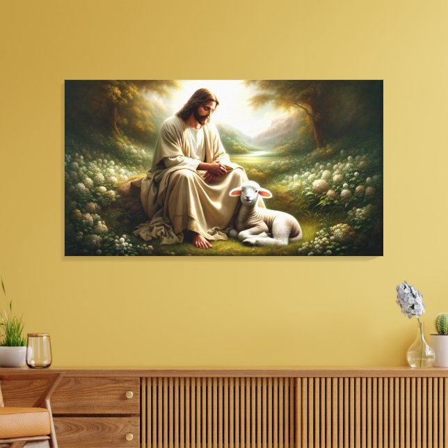 Arte de lienzo de Jesús y Cordero (Insitu (Sala de estar))
