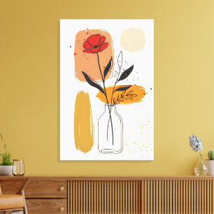 Arte de lienzo decorativo de pared con líneas flor