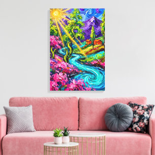 Arte de lienzo del valle del atardecer colorido y