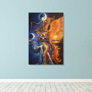 Arte de lienzo espiritual de equilibrio de fénix