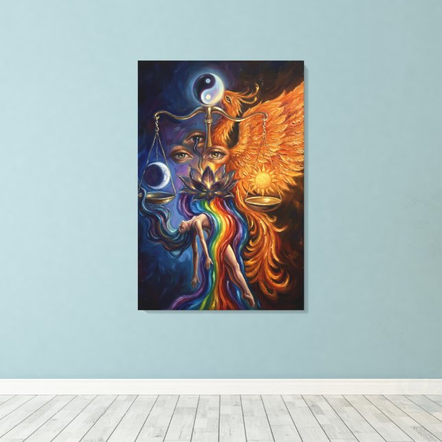 Arte de lienzo espiritual de equilibrio de fénix (Insitu (piso de madera))